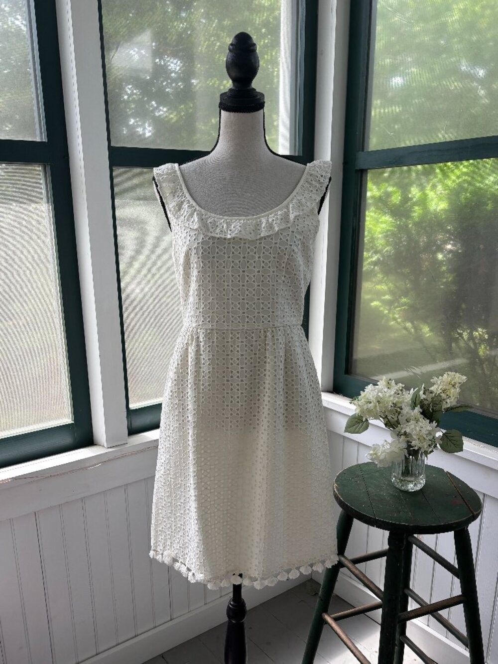 Calypso St. Barth White Crochet Lace Dress | Tassel Hem | Size Small | Like New